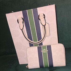 WOMEN  OR MEN  AUTHENTIC COACH DYLAN VARSITY TOTE BAG AND WALLET  BUNDLE  SET